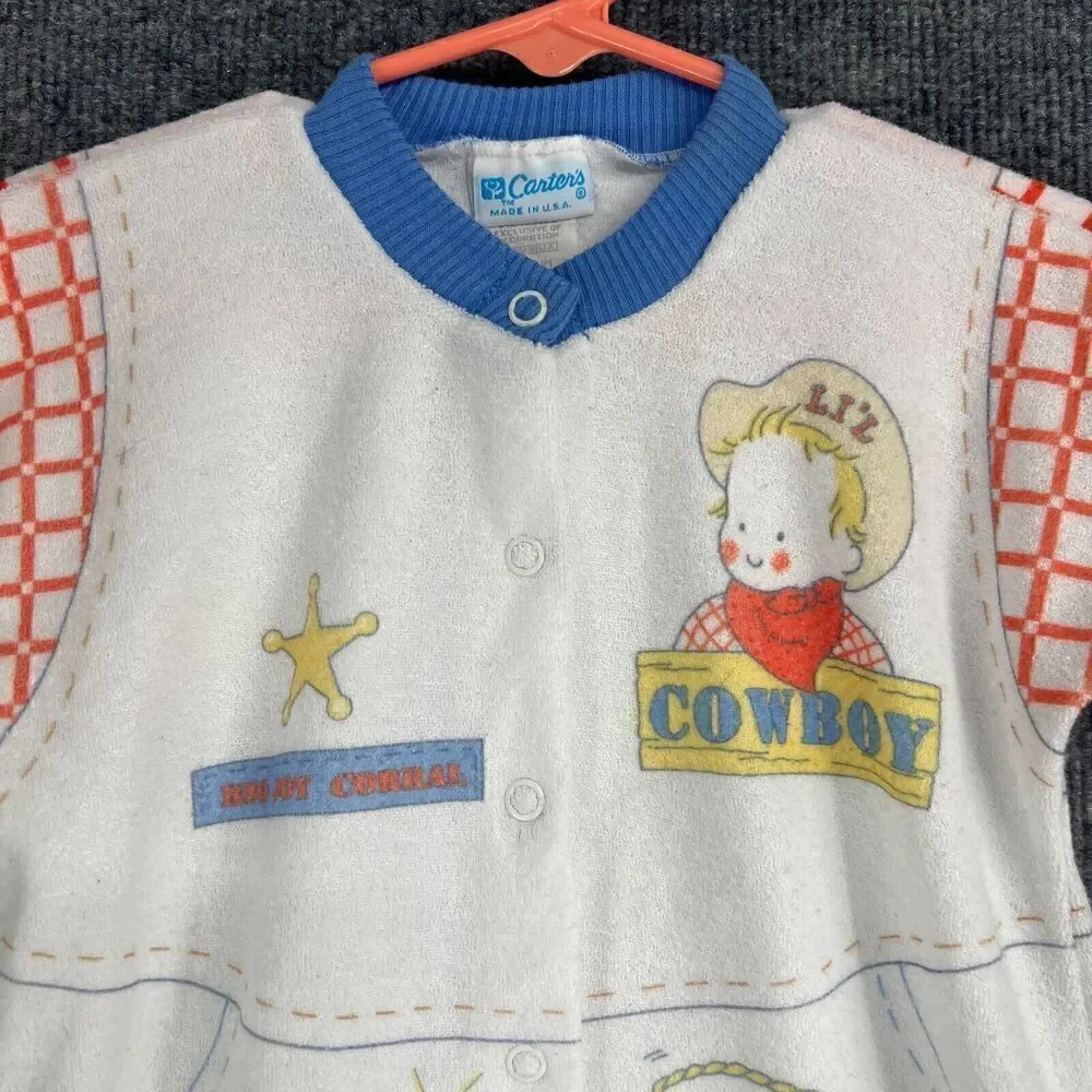 Vintage Carters Infant Sleeper One Piece Medium 12-17lbs Terry Cowboy USA Made
